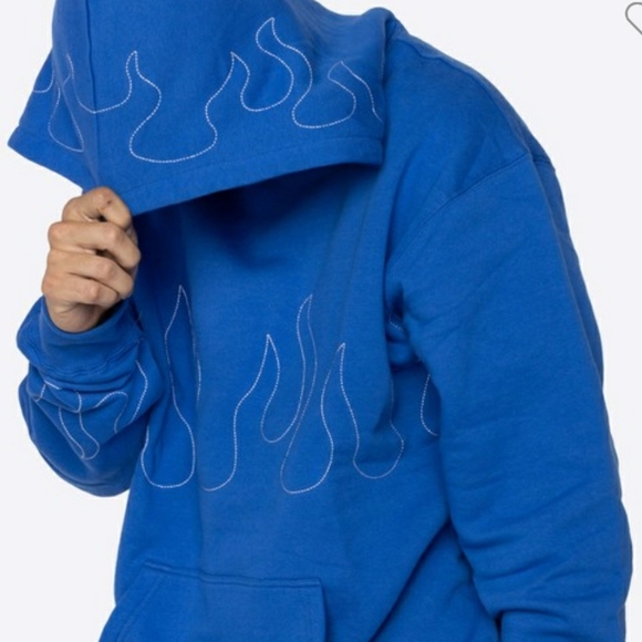 Blue Hand Stitches Flame Hoodie - Picture 3 of 3